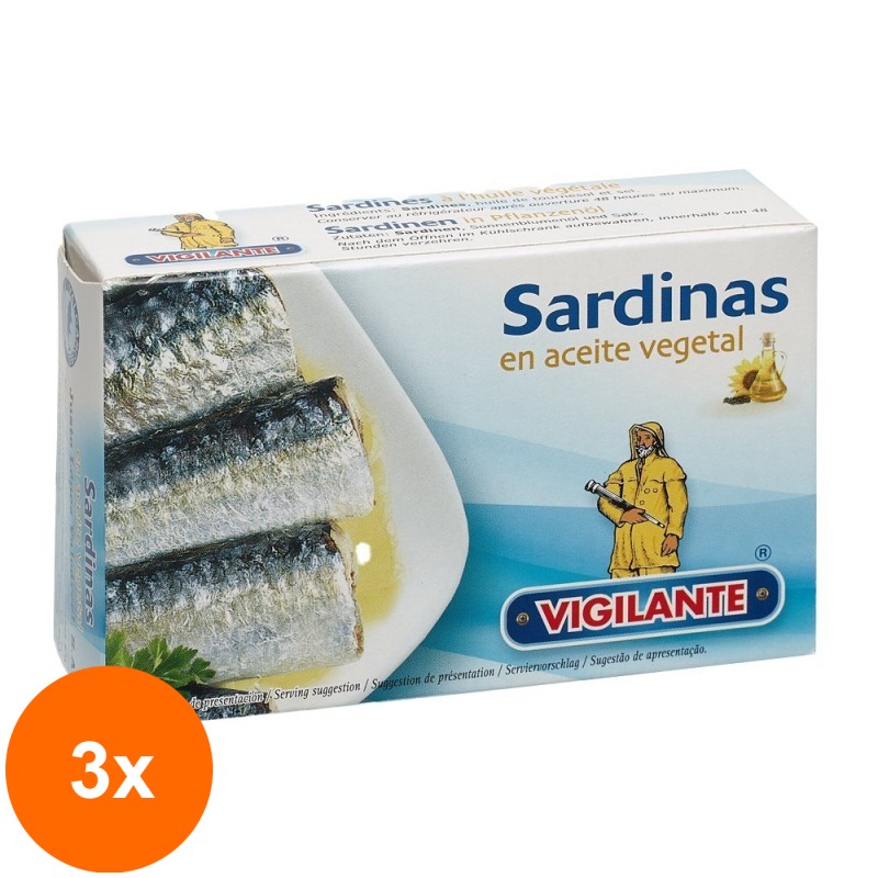 Set 3 x Sardine in Ulei Vegetal, Vigilante, 120 g