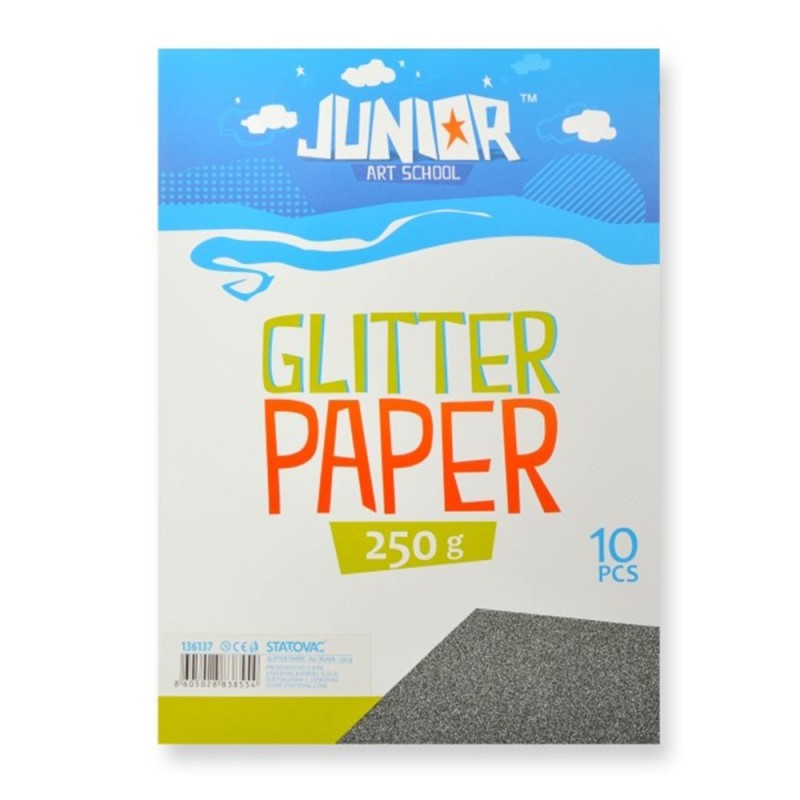 Carton Colorat cu Glitter, Negru, Format A4, 10 Coli, Statovac