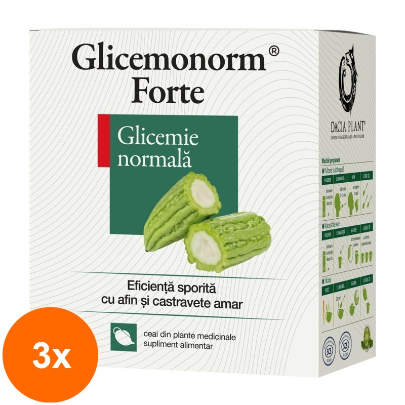 Set 3 x Ceai Glicemonorm Forte, 50 g, Dacia Plant