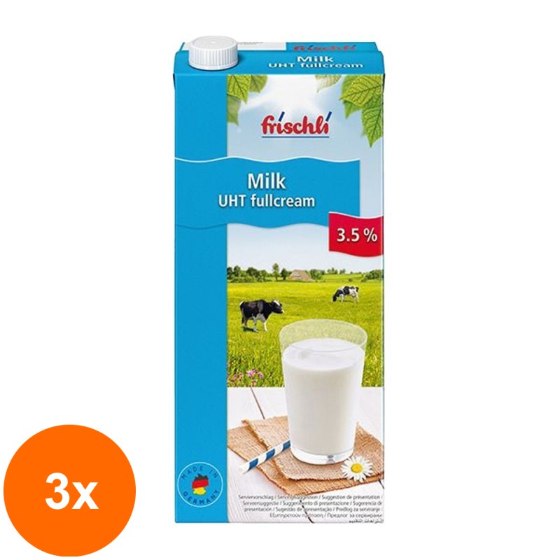 Set 3 x Lapte UHT Tetra Pack cu 3.5% Grasimi, Frischil, 1 l