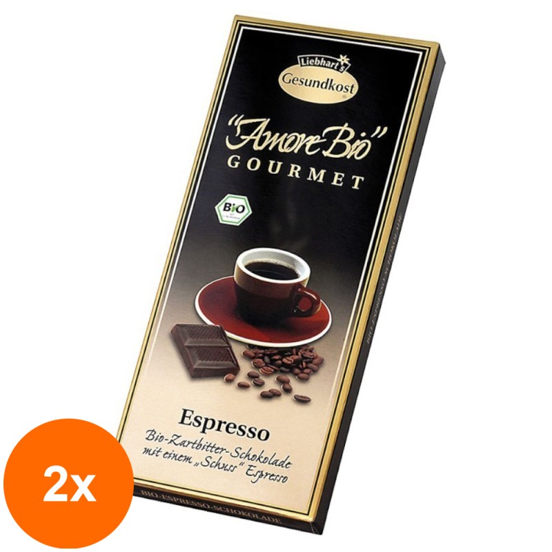 Set 2 x Ciocolata Amaruie Espresso, 55% Cacao, 100 g, Liebhart's Amore Bio