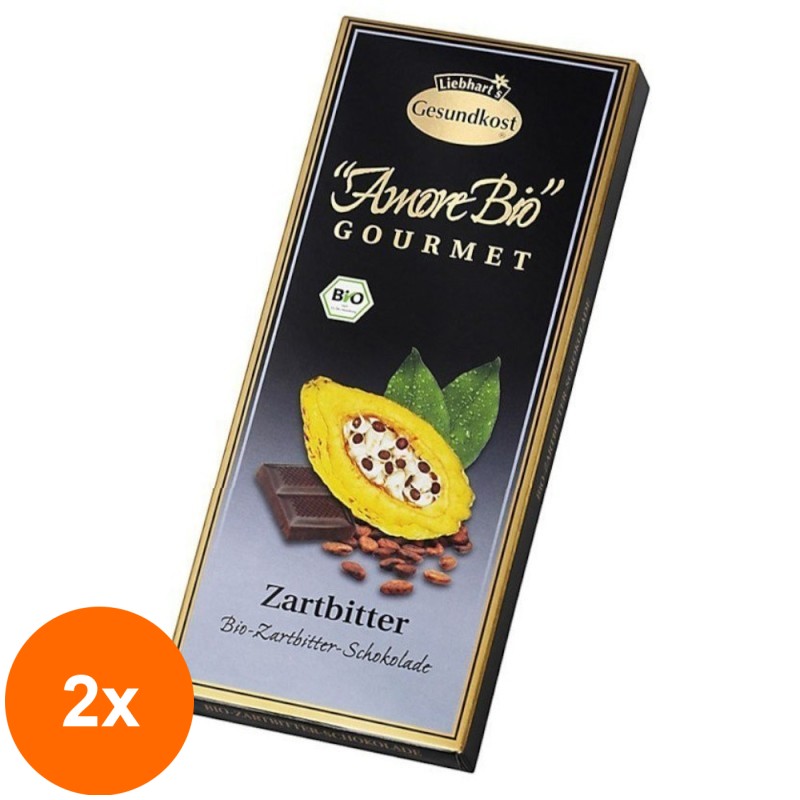 Set 2 x Ciocolata Amaruie, 55% Cacao, 100 g, Liebhart's Amore Bio