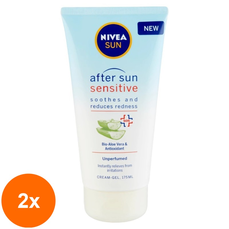 Set 2 x Crema-Gel dupa Plaja Nivea Sun After Sun Sensitive, cu Aloe Vera, 175 ml
