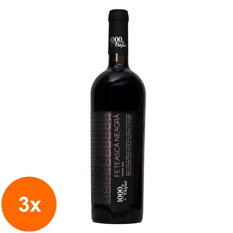 Set 3 x Vin IE de Fintesti 1000 de Chipuri, Feteasca Neagra, Rosu Sec, 0.75 l