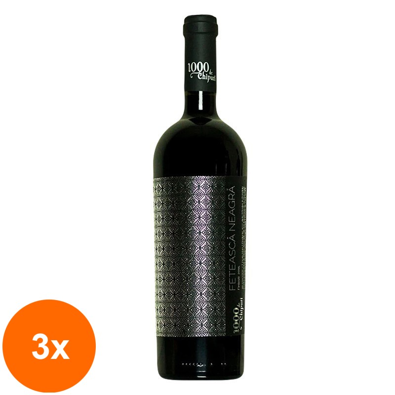 Set 3 x Vin IE de Fintesti Feteasca Neagra 1000 de Chipuri Via Mirabilis Rosu Sec, 0.75 l