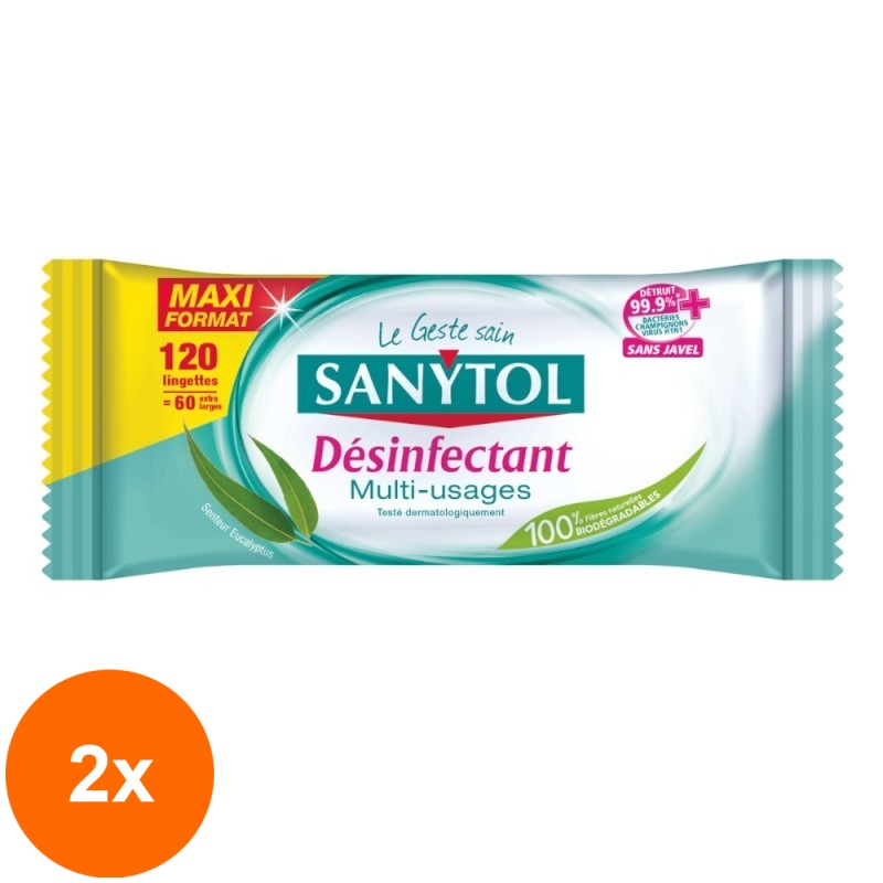 Set 2 x Servetele Umede Dezinfectante Multisuprafete Sanytol, Maxi Format