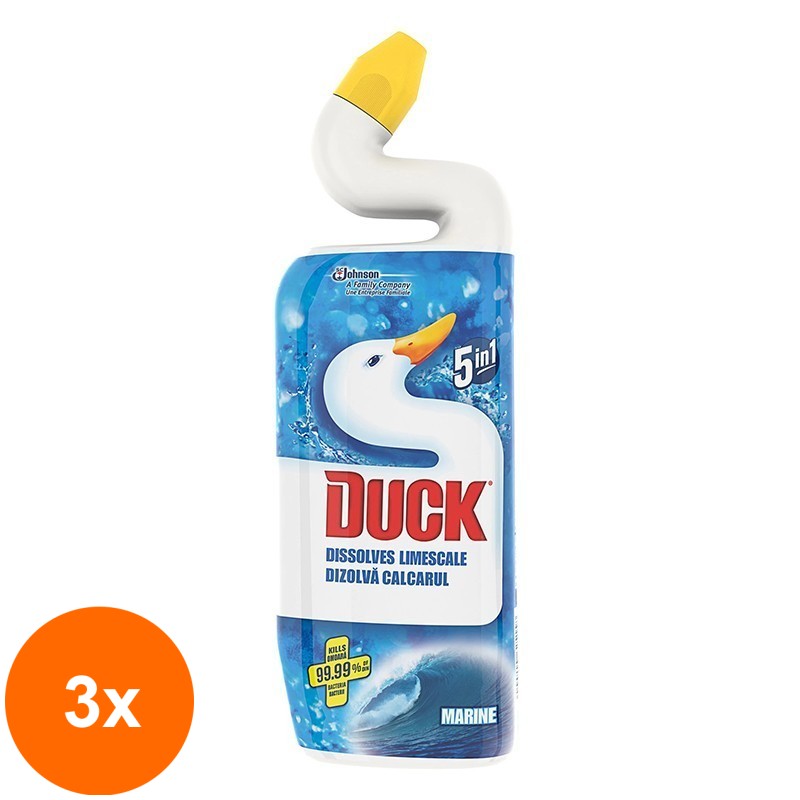 Set 3 x Dezinfectant Toaleta Gel Duck 5 in 1 Marine, 750 ml