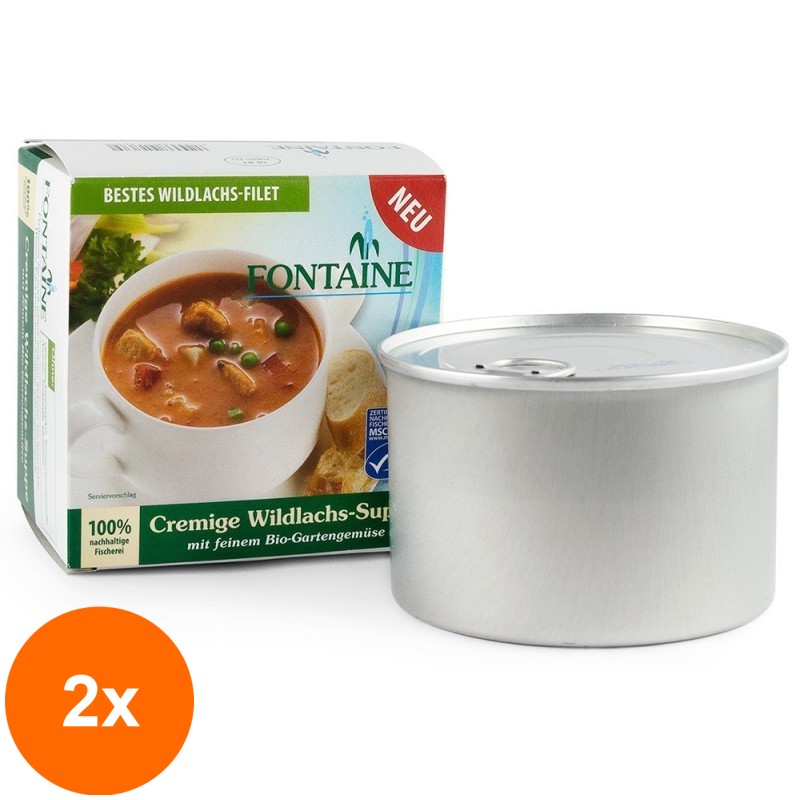 Set 2 x Supa Crema de Somon Salbatic cu Legume Fine de Gradina, Bio, 400 ml Fontaine