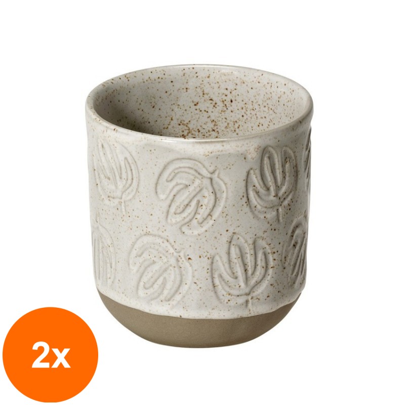 Set 2 x Cana din Ceramica 200ml, cu Design Frunza