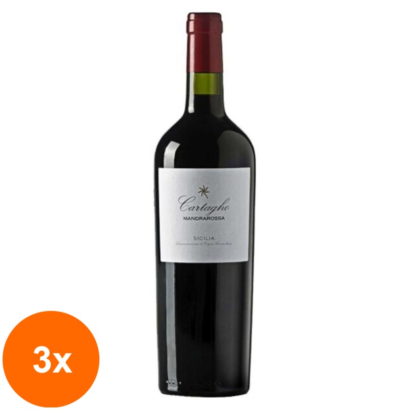 Set 3 x Vin Cartagho Mandrarossa, DOC Sicilia Nero D'avola, Rosu Sec, 750 ml