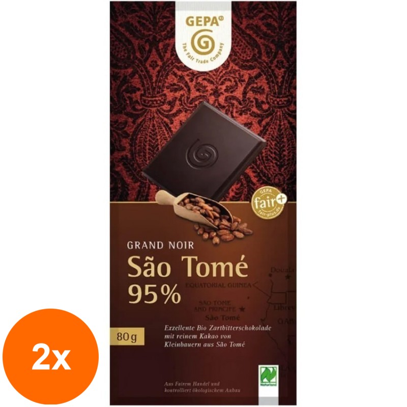 Set 2 x Ciocolata Amaruie BIO, 95% Cacao Sao Tome, 80 g, Gepa