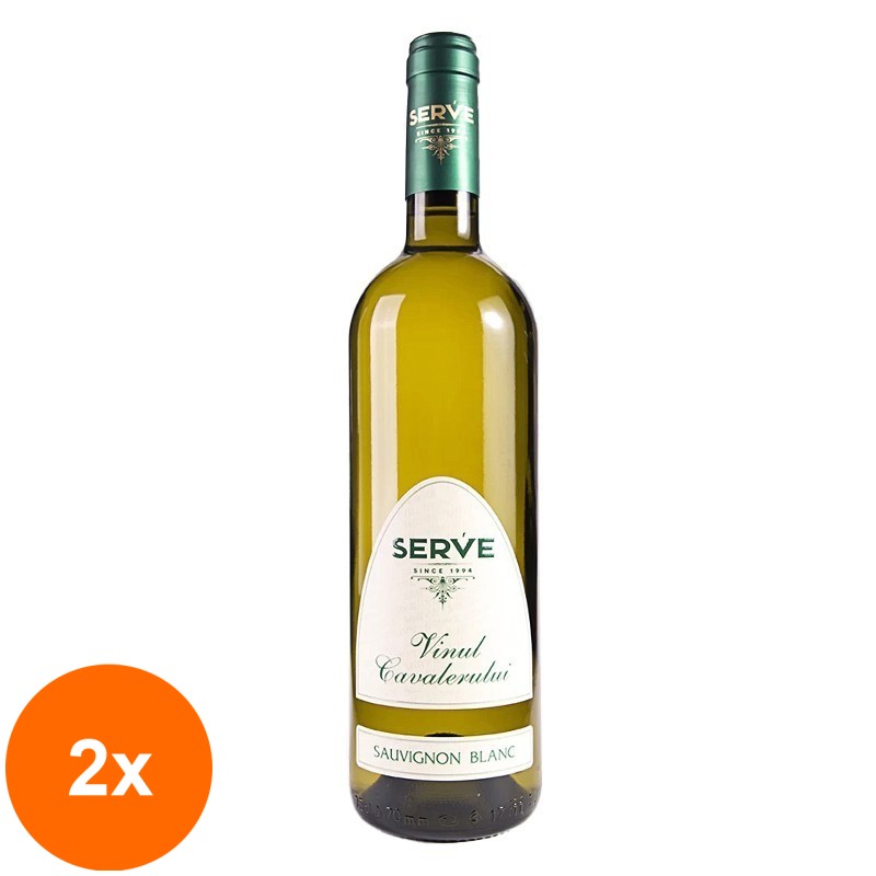 Set 2 x Vin Alb Vinul Cavalerului Sauvignon Blanc, Sec, 0.75 l