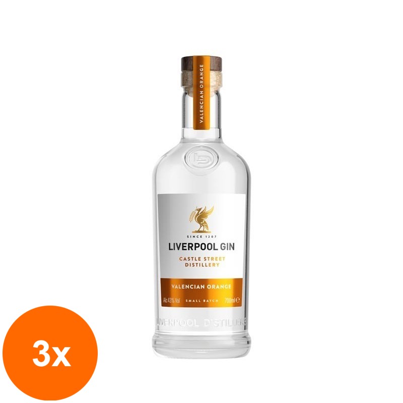 Set 3 x Gin Liverpool Organic, Portocale, Orange Gin, 46% Alcool, 0.7 l