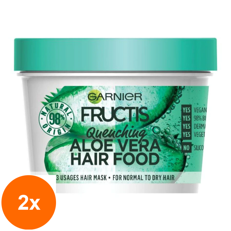 Set 2 x Masca pentru Par Garnier Fructis Hair Food Aloe Vera, pentru Parul Deshidratat, 390 ml