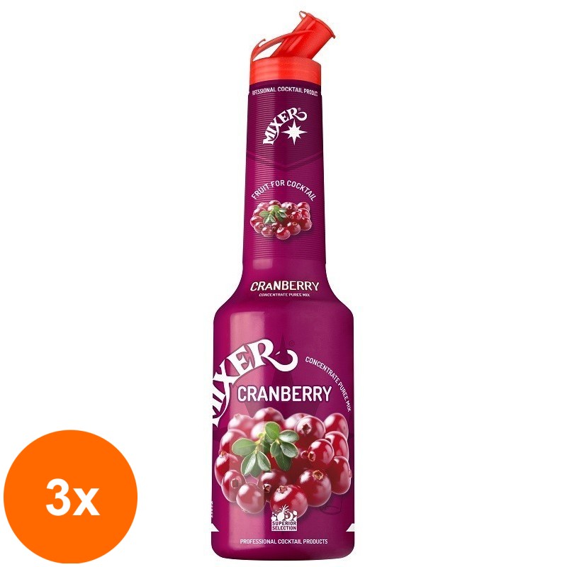 Set 3 x Pulpa de Merisor, Mixer 100% Concentrat Piure Fructe Cranberry, 1 l