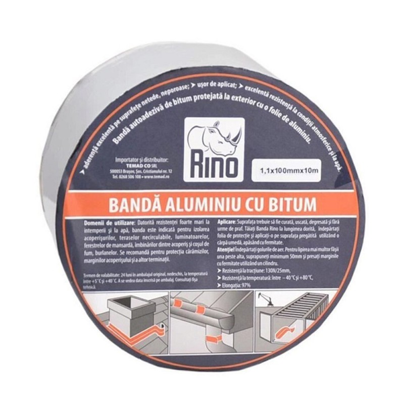 Banda de Aluminiu cu Bitum, 1.2 mm x 100 mm x 10 m, Rino