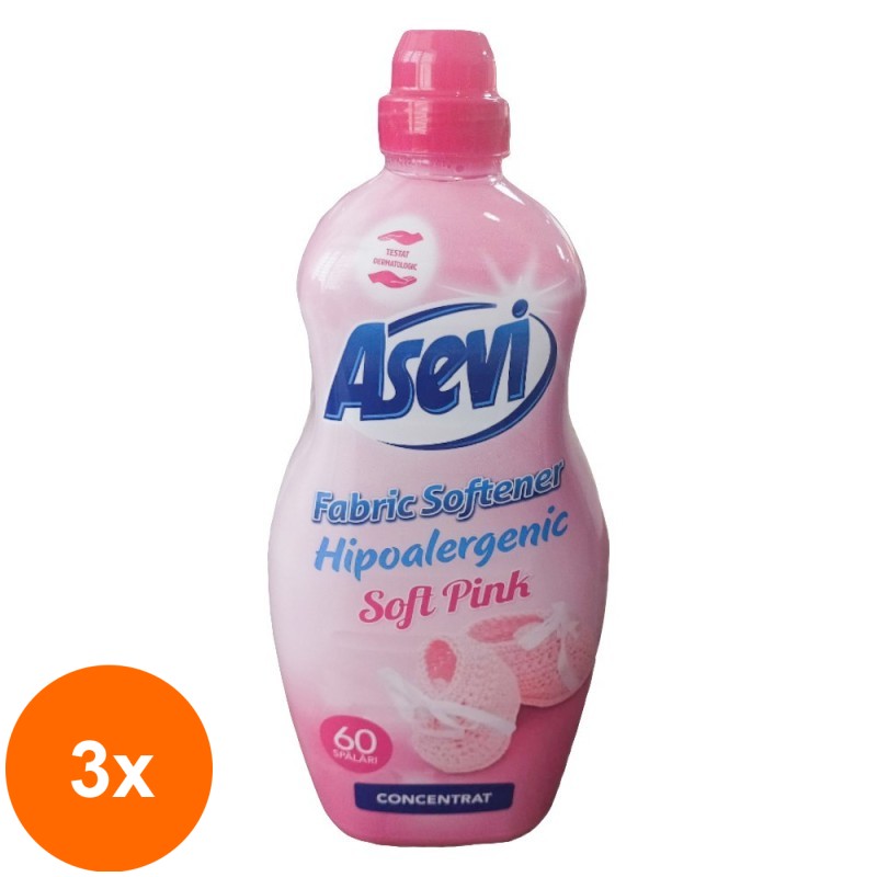 Set 3 x Balsam de Rufe Hipoalergenic Asevi Soft Pink, 60 Spalari, 1.5 l