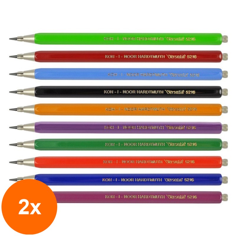 Set 2 x Creion Mecanic Metalic, cu Ascutitoare, 2 mm, Koh-I-Noor