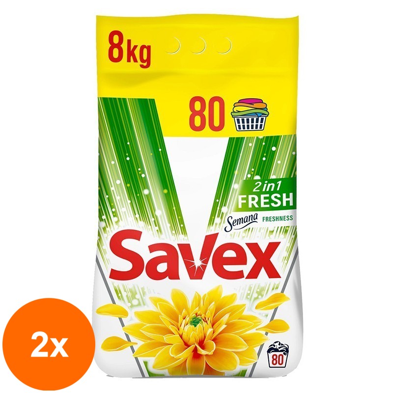 Set 2 x Detergent Automat Savex 2 in 1 Fresh, 80 Spalari, 8 Kg