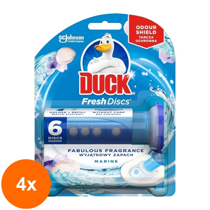 Set 4 x Odorizant Gel pentru Vasul Toaletei Duck Fresh Discs Marine, 6 Discuri