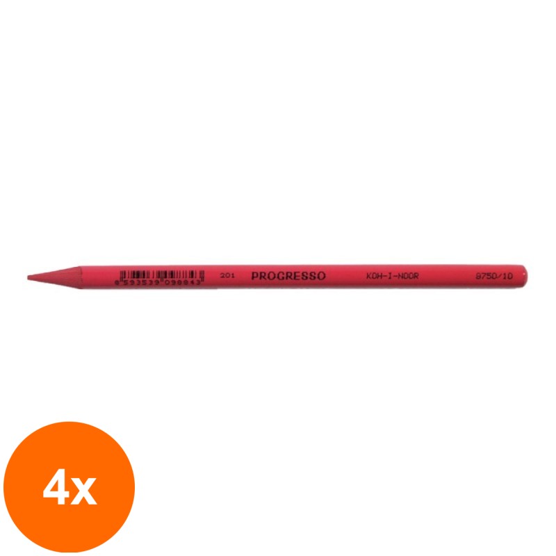 Set 4 x Creion Colorat fara Lemn, Rosu Vermillion, Progresso, Koh-I-Noor