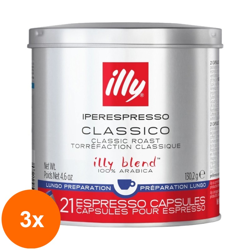 Set 3 x 21 Capsule Cafea Lungo, Illy Iperespresso, Cutie Metal, Capsule, 6.2 g