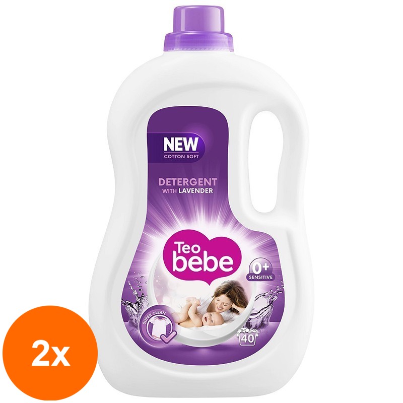 Set 2 x Detergent Lichid Teo Bebe, Lavanda, 2.2 l, 40 Spalari
