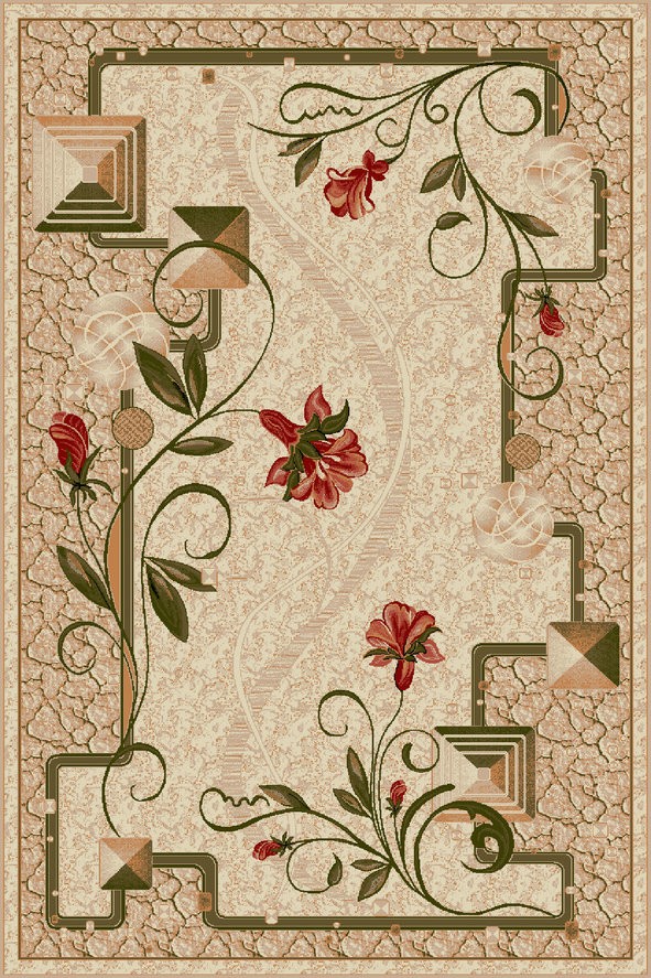 Covor Dreptunghiular, 60 x 110 cm, Crem, Floral, Lotos 587