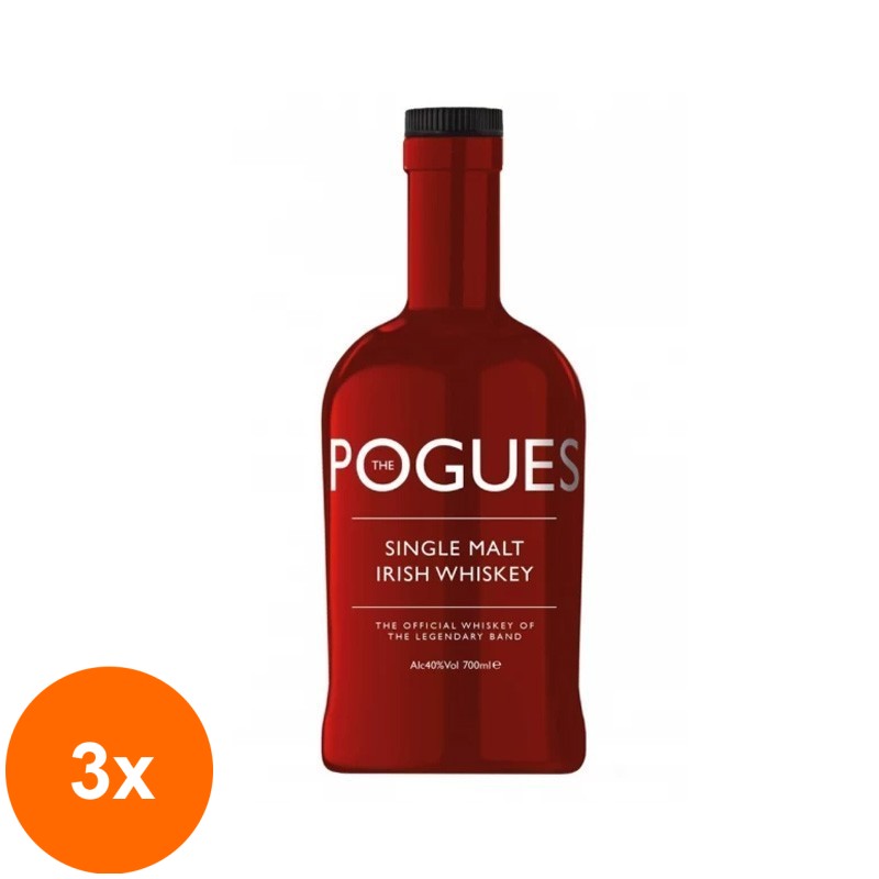 Set 3 x Whisky Irlandez Single Malt Pogues, Alcool 40%, 0.7 l