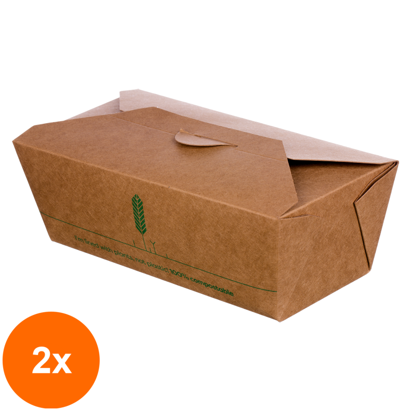 Set 2 x 200 Cutii Biodegradabile de Carton, Kraft, 1480 ml, M2