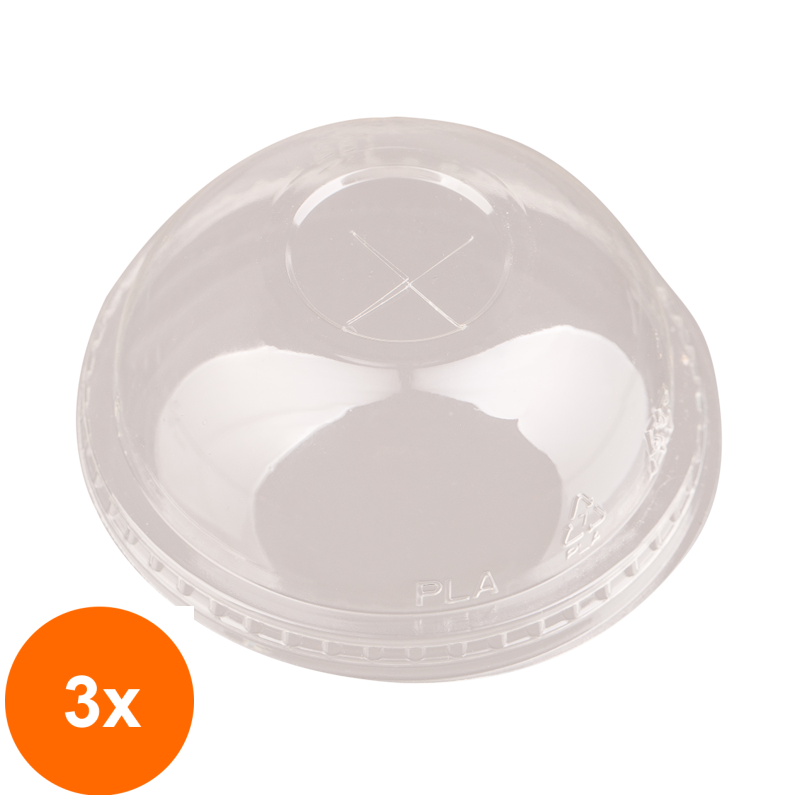 Set 3 x 50 Capace Biodegradabile, Compostabile, PLA Cupola, Gaura X, Transparente, 76 mm
