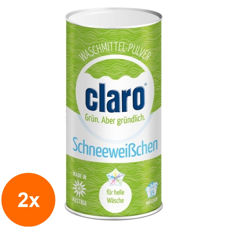 Set 2 x Detergent Pulbere Ecologica Alba ca Zapada pentru Haine Deschise Claro, 1 kg