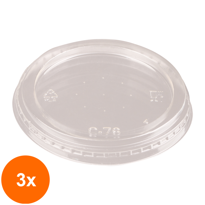 Set 3 x 50 Capace Biodegradabile, Compostabile, PLA Plate, fara Gaura, Transparente, 76 mm