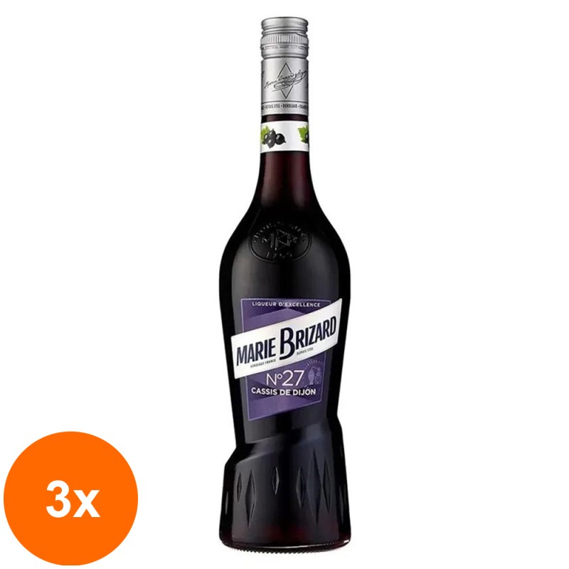 Set 3 x Lichior Crema de Coacaze Negre Marie Brizard Crème de Cassis De Dijon 15% Alcool, 0.7 l