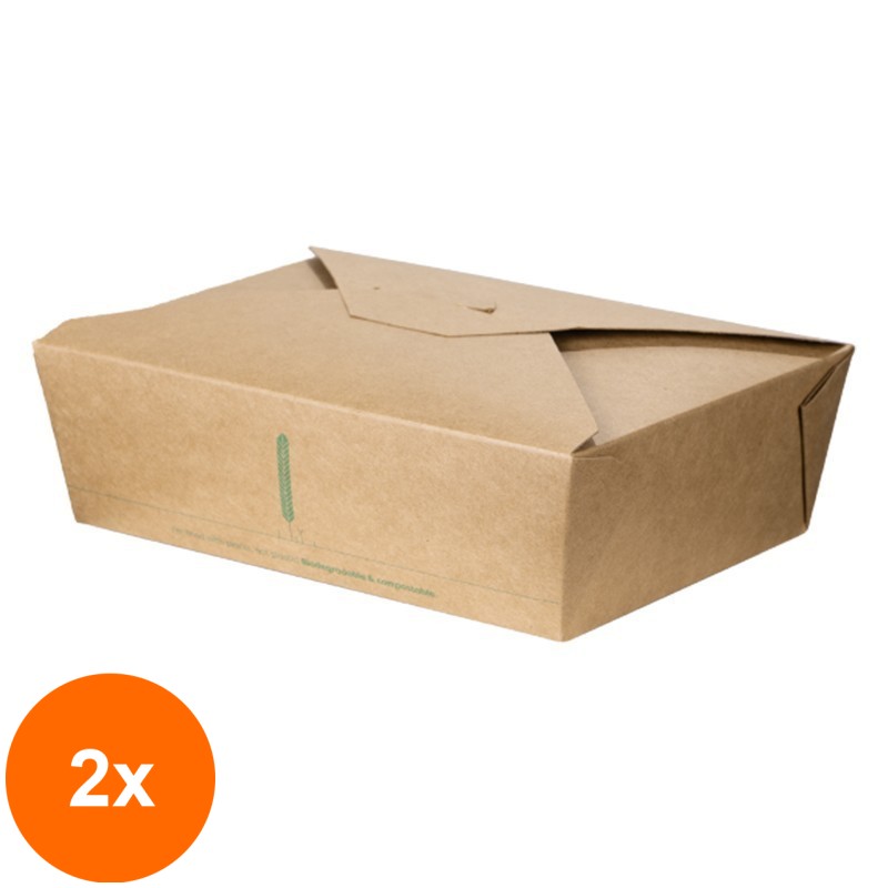 Set 2 x 200 Cutii Biodegradabile de Carton, Kraft, 2000 ml, M3