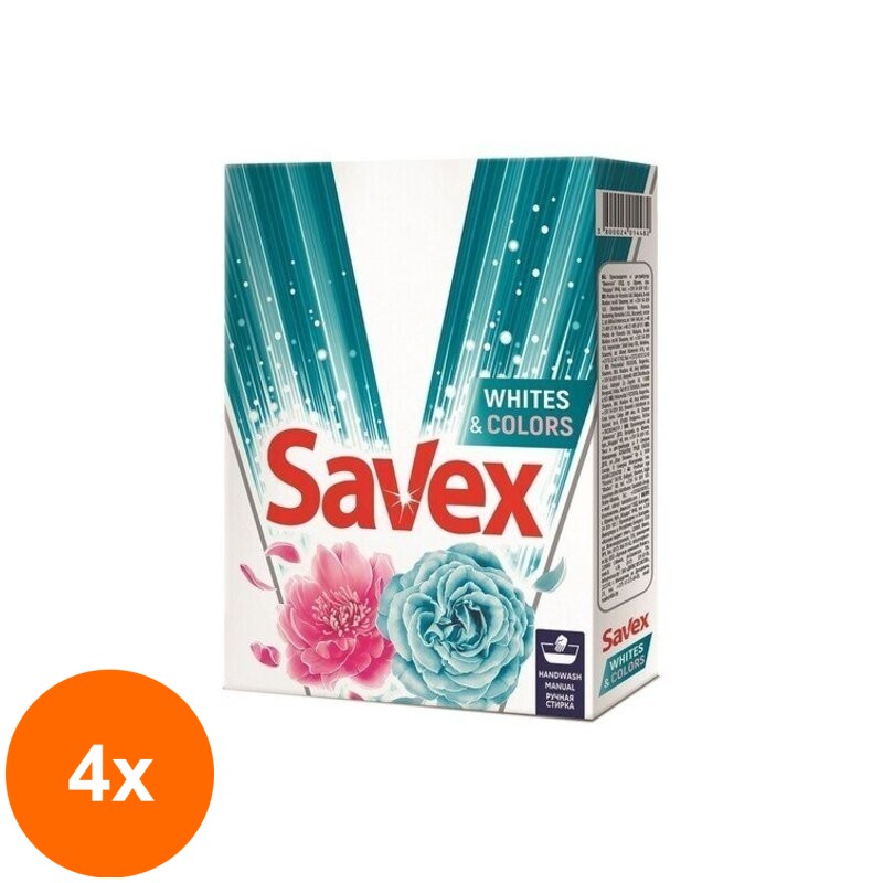 Set 4 x Savex Detergent Manual Whites & Colors, 4 Spalari, 400 g