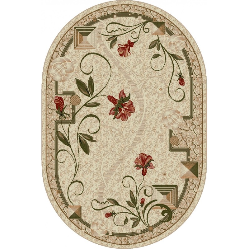 Covor Oval, 60 x 110 cm, Crem, Lotos Model Floral 587-116