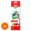 Set 2 x Creioane Colorate Aquarell, Colectie Pesti, 18 Culori
