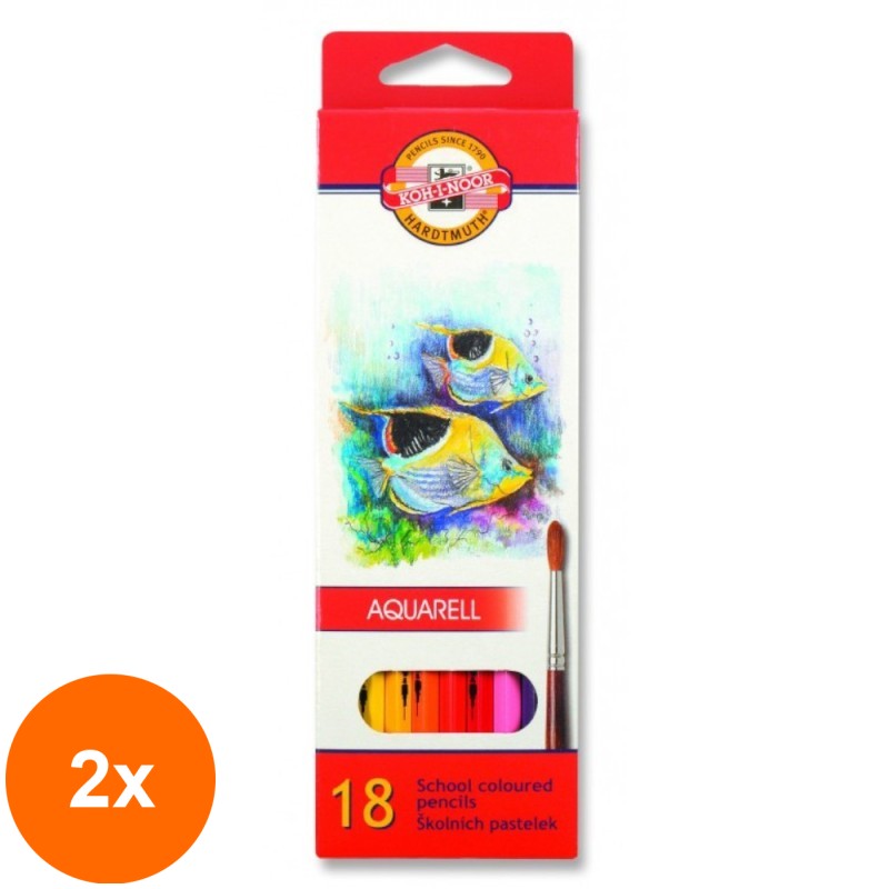 Set 2 x Creioane Colorate Aquarell, Colectie Pesti, 18 Culori