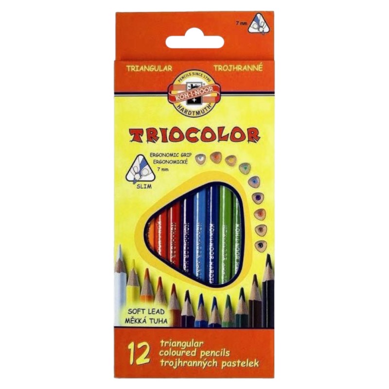 Creioane Colorate Triunghiulare Koh-I-Noor Triocolor, 12 Culori