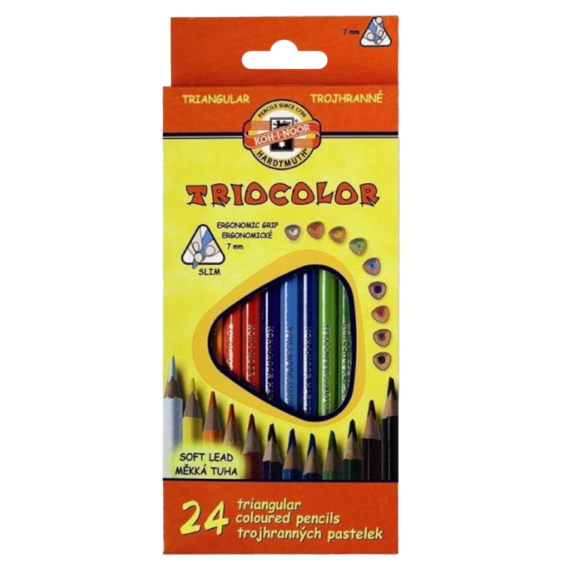 Creioane Colorate Triunghiulare Koh-I-Noor Triocolor, 24 Culori