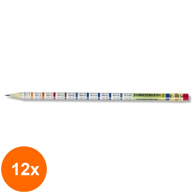 Set 12 x Creion Grafit HB cu Guma, Tabla Inmultirii