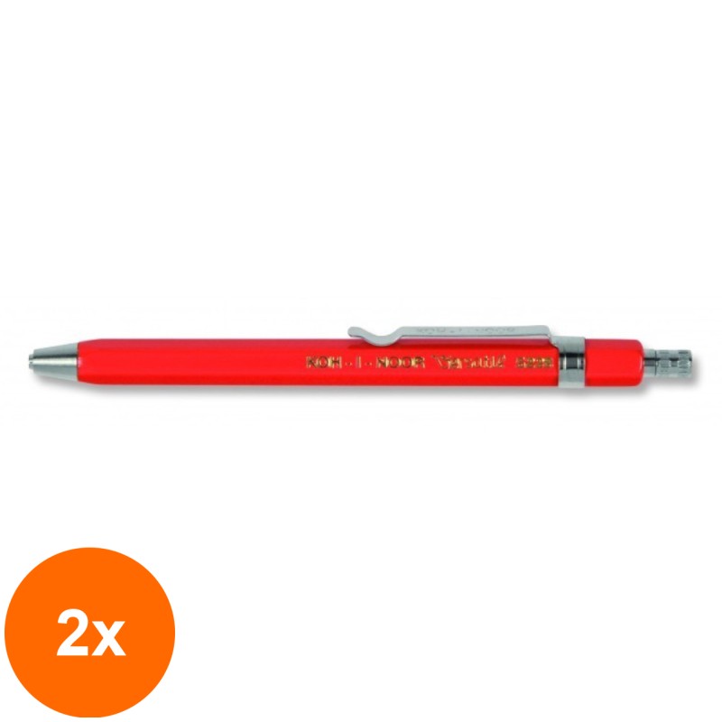 Set 2 x Creion Mecanic cu Ascutitoare, 2 mm, Rosu, Koh-I-Noor Versatil