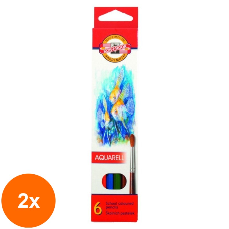 Set 2 x Creioane Colorate Aquarell, Colectie Pesti, 6 Culori