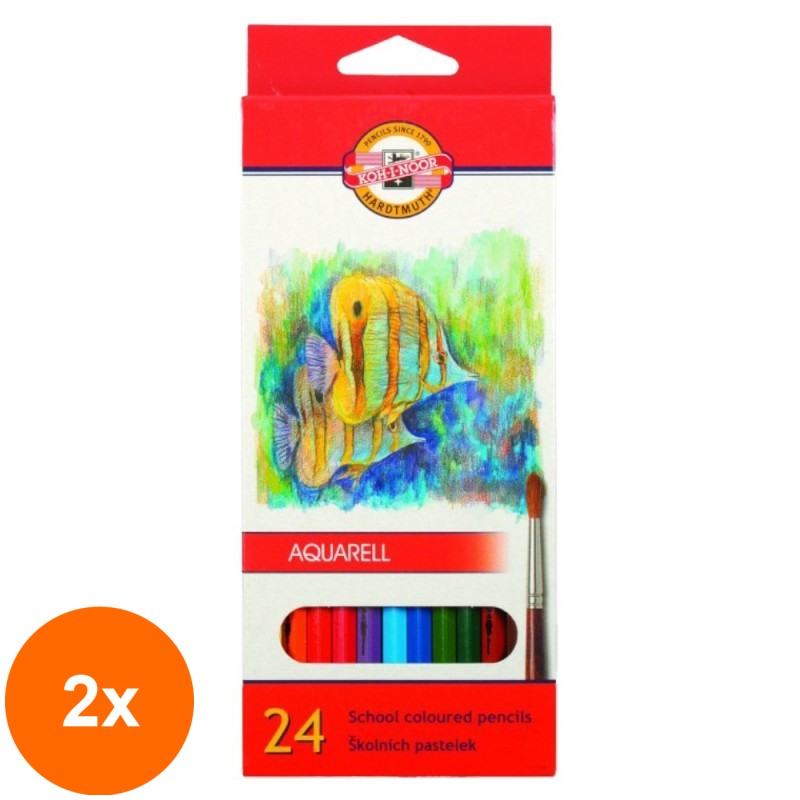Set 2 x Creioane Colorate Aquarell, Colectie Pesti, 24 Culori