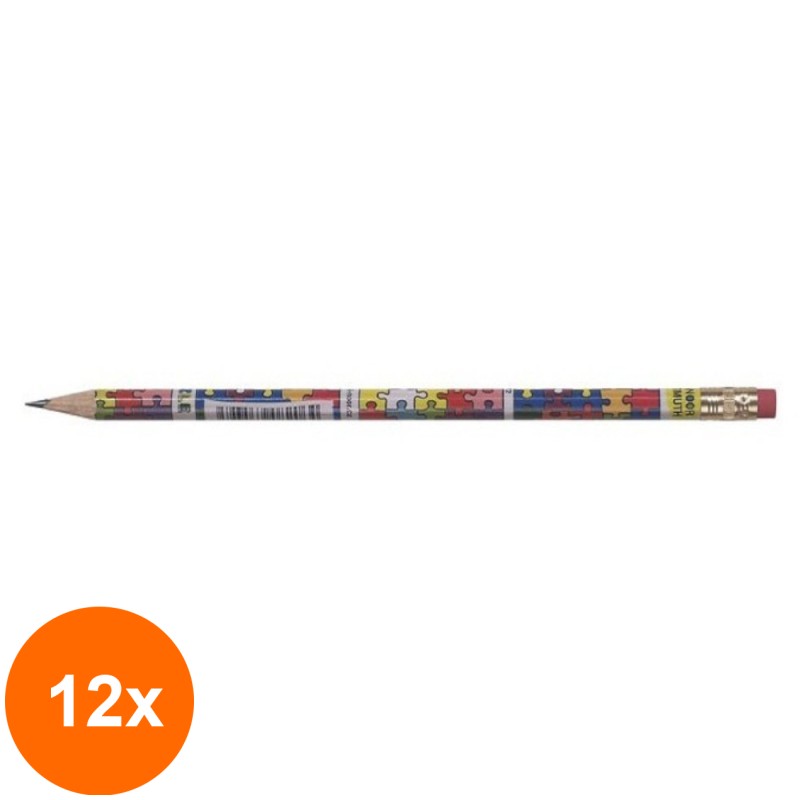 Set 12 x Creion Grafit HB cu Guma, Puzzle