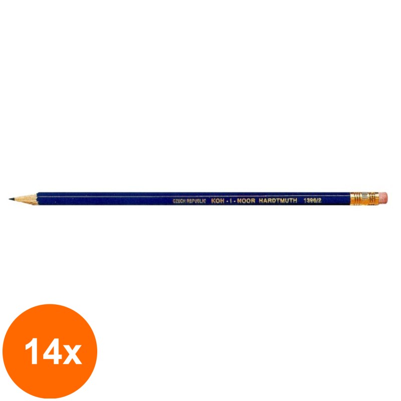 Set 14 x Creion Grafit HB cu Guma, Albastru, Koh-I-Noor