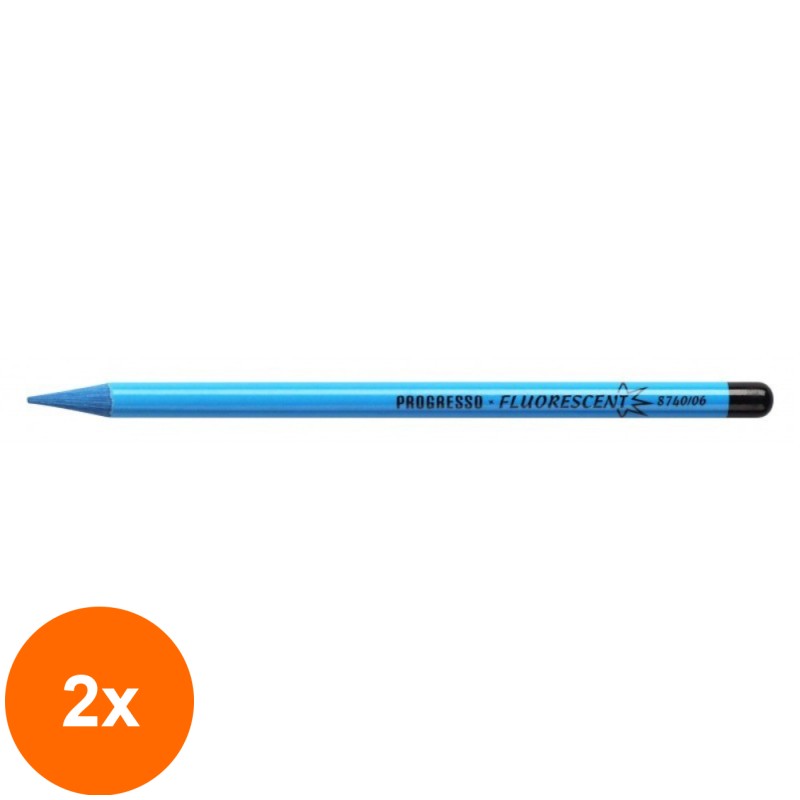 Set 2 x Creion Colorat fara lemn, Progresso, Albastru Fluorescent