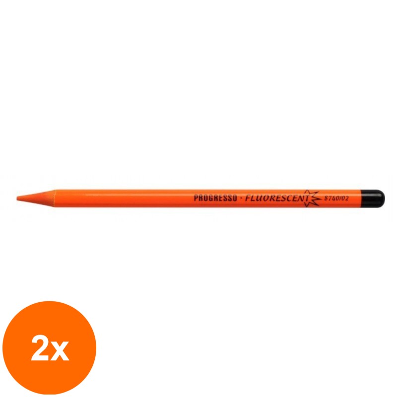 Set 2 x Creion Colorat fara lemn, Progresso, Orange Fluorescent