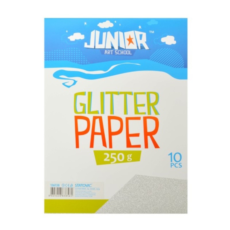 Carton Colorat, cu Glitter, Argintiu, A4, 10 Coli / Set